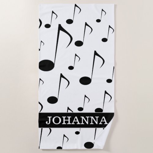 Custom Name  Many Musical Notes Pattern Beach Towel