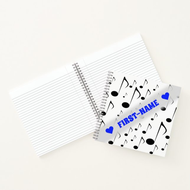 Custom Name + Many Musical Notes Pattern Notebook (Inside)
