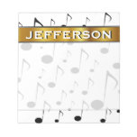 [ Thumbnail: Custom Name + Many Musical Notes Pattern Notepad ]