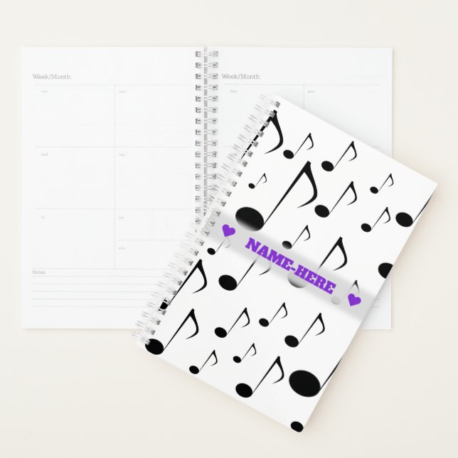 Custom Name + Many Musical Notes Pattern Planner (Display)