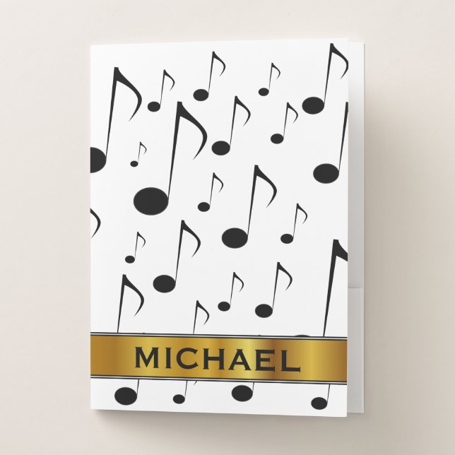 Custom Name & Many Musical Notes Pattern Pocket Folder (Front)