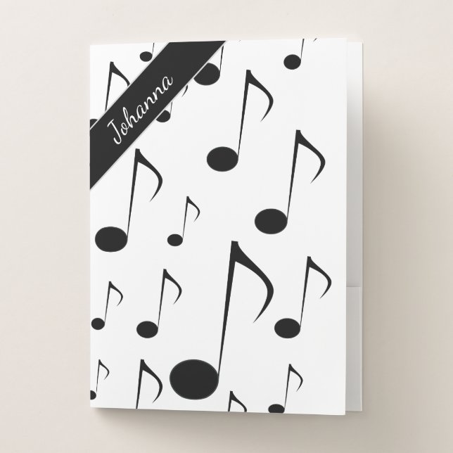 Custom Name + Many Musical Notes Pattern Pocket Folder (Front)