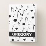 [ Thumbnail: Custom Name + Many Musical Notes Pattern Pocket Folder ]