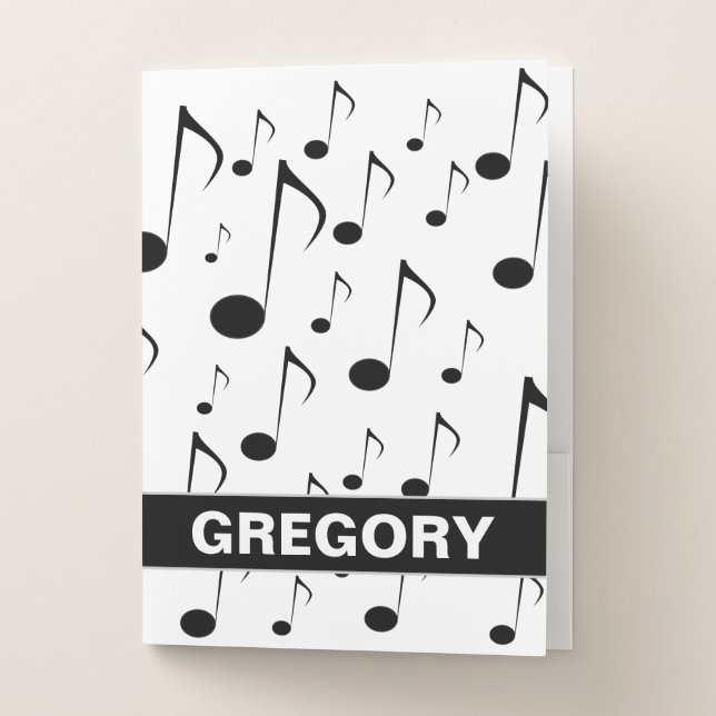 Custom Name + Many Musical Notes Pattern Pocket Folder (Front)