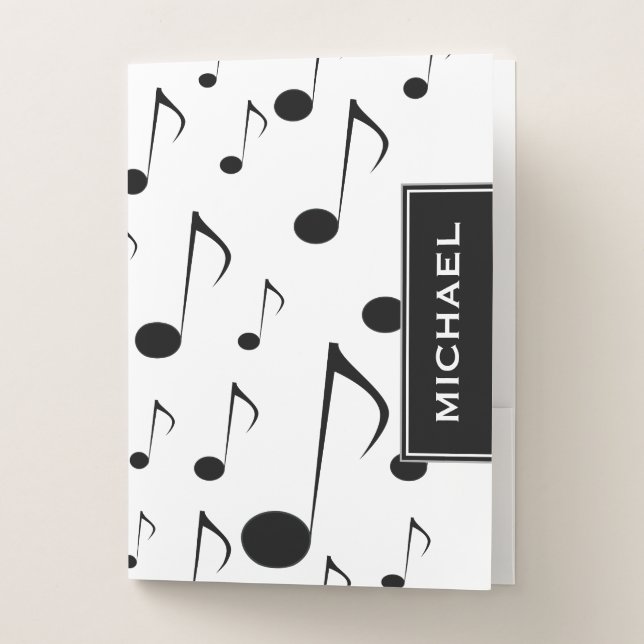 Custom Name & Many Musical Notes Pattern Pocket Folder (Front)