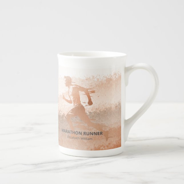 Custom Name Marathon Runner Gift Bone China Mug (Right)