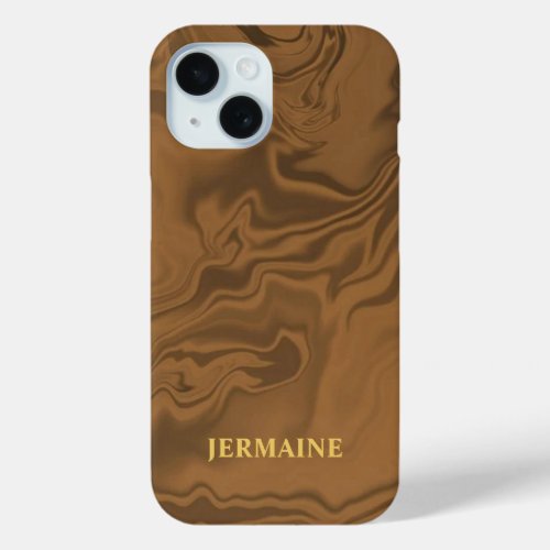 Custom name marble brown texture iPhone 15 case