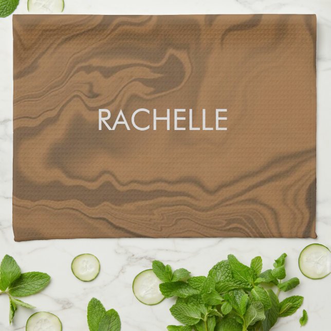 Custom name marble brown texture kitchen towel (Folded)