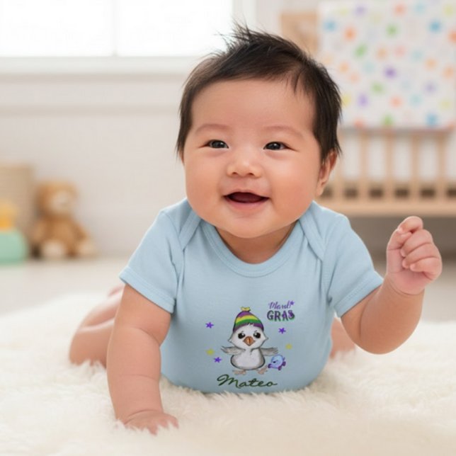 Custom Name Mardi Gras Boy Goose Carnival Baby Bodysuit (Custom Name Mardi Gras Boy Goose Carnival Baby Bodysuit)