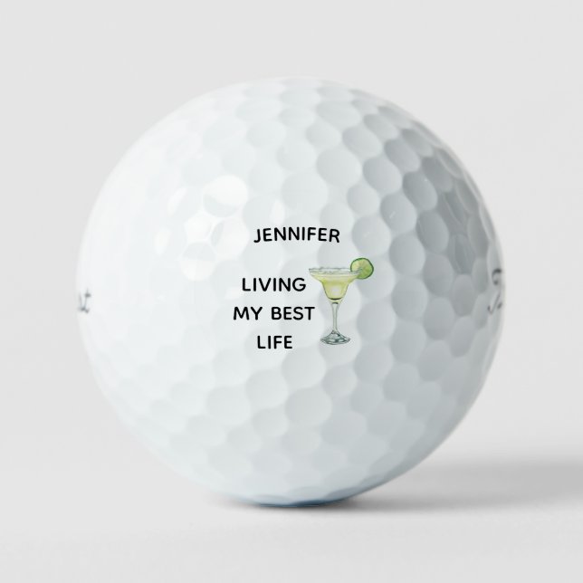 Custom Name Margarita Living My Best Life Titleist Golf Balls (Front)