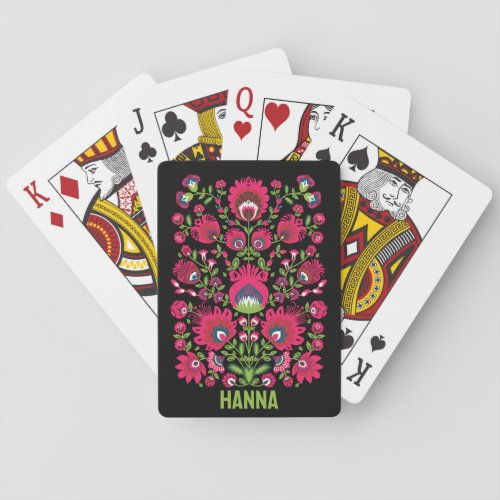 Custom name Maroon symmetrical Folk Wycinanki  Poker Cards