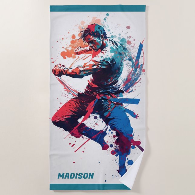 Custom Name Martial Arts Beach Towel (Front)