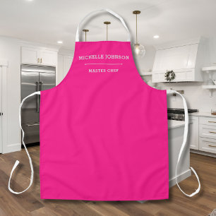 Custom Name Master Chef Bright Pink & White Apron