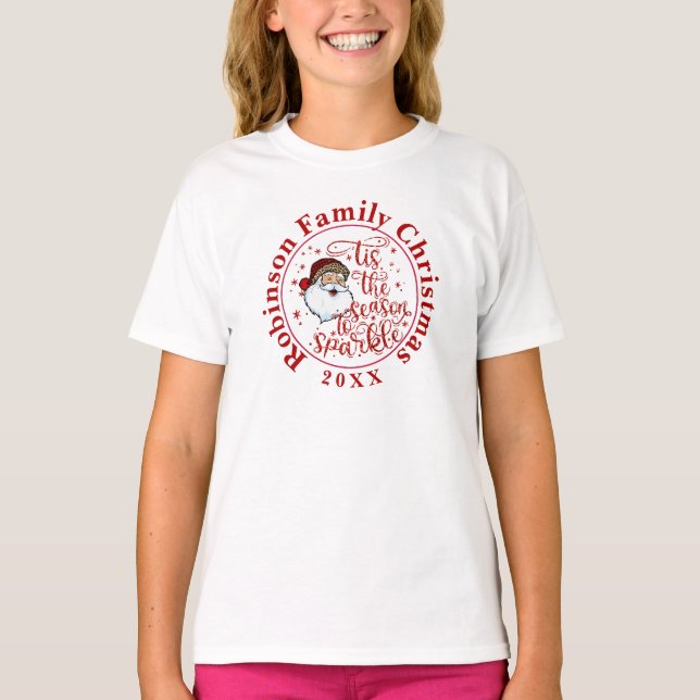 Custom Name Matching Family Christmas Santa T-Shirt (Front)