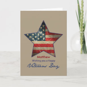 Custom Name, Matthew, Happy Veterans Day, Old Flag Card