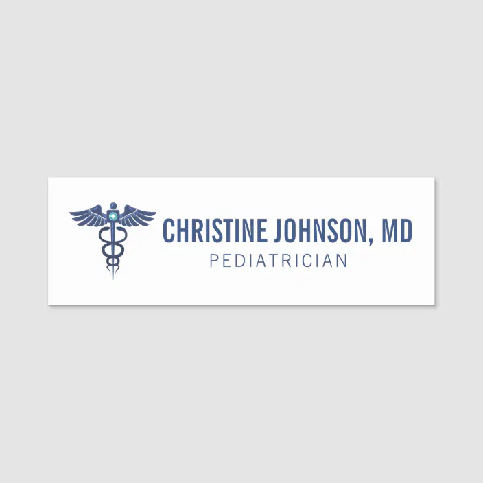 Caduceus Blue Custom Name Tag Badge ID Pin Magnet for Nurse Doctor Medical Tech 
