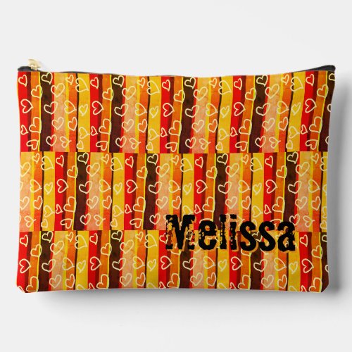 Custom Name Melissa Retro Stripes and Hearts  Accessory Pouch