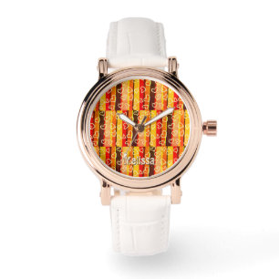 Custom Name Melissa Retro Stripes and Hearts Watch