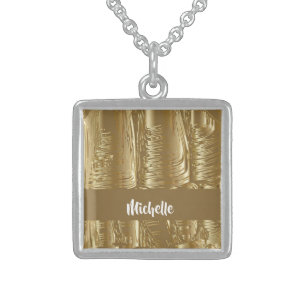 Custom name melting gold on sterling silver necklace