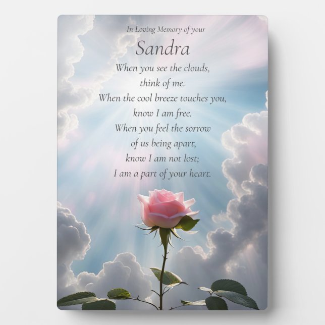 Custom Name Memorial Spiritual Rose Heavens Plaque (Front)