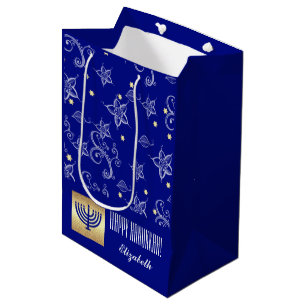 Custom Name Menorah Design Hanukkah Gift Bags