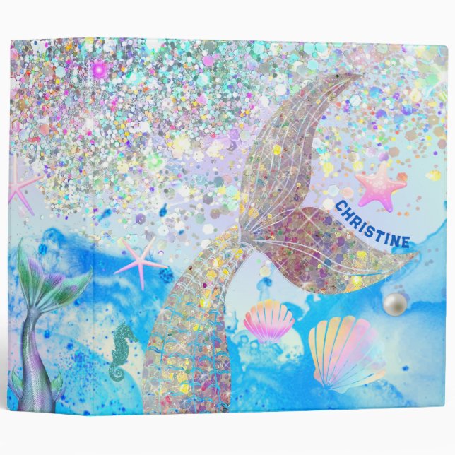 custom name mermaid style 3 ring binder (Front/Spine)