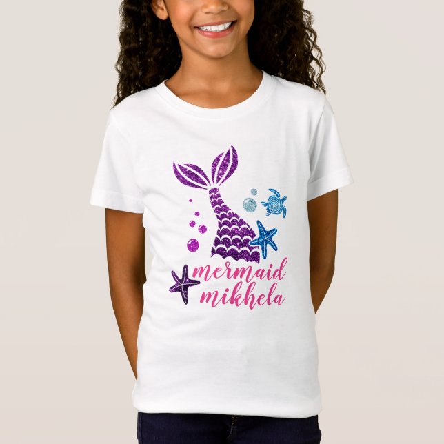 Custom Name Mermaid Unicorn Personatlized Mermaid T-Shirt (Front)
