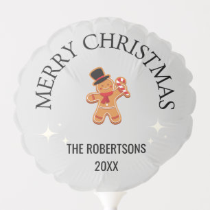 Custom name Merry Christmas gingerbread man gray Balloon