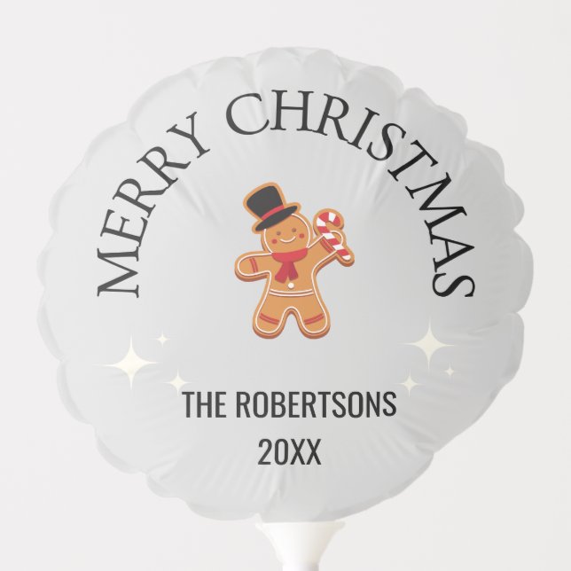 Custom name Merry Christmas gingerbread man gray Balloon (Front)