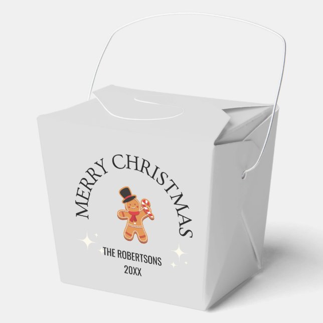 Custom name Merry Christmas gingerbread man gray Favor Boxes (Front)