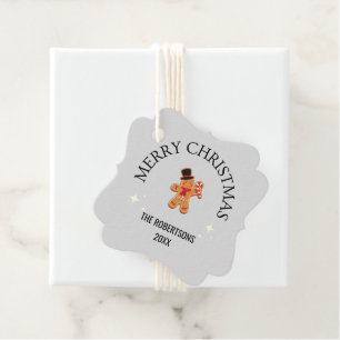 Custom name Merry Christmas gingerbread man gray Favor Tags
