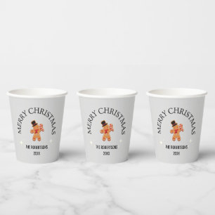 Custom name Merry Christmas gingerbread man gray Paper Cups