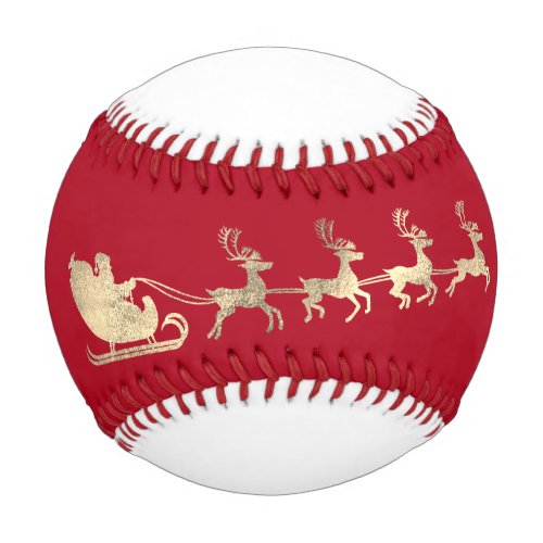 Custom Name Merry Christmas Santa Reindeer Gold Baseball