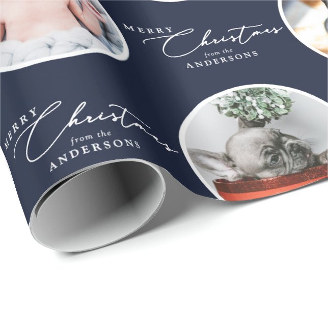 Custom Name Merry Christmas Script 28 Photo Wrapping Paper (Roll Corner)