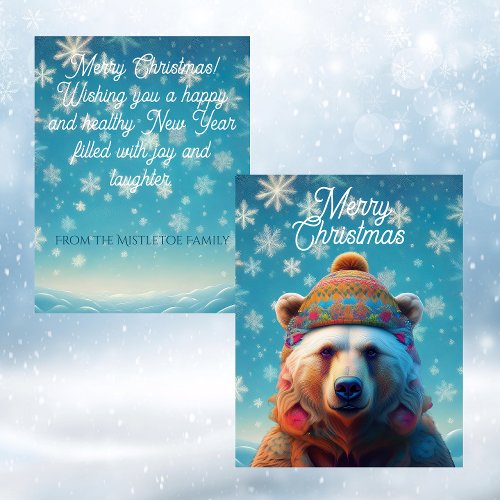 Custom Name Merry Christmas Snowflake Bear A2 Holiday Card