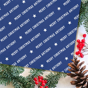 Custom Name Merry Christmas Typography Navy Blue Tissue Paper