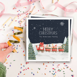 Custom Name Merry Christmas Winter Snow Gnomies Napkins