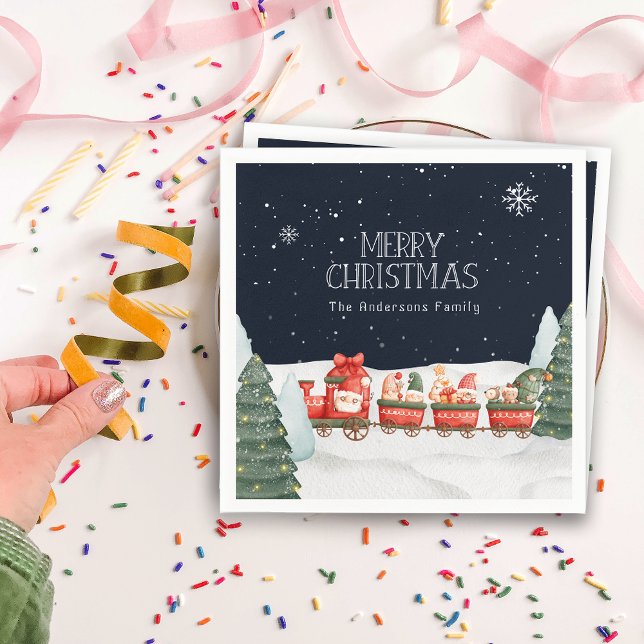 Custom Name Merry Christmas Winter Snow Gnomies Napkins (Custom Name Merry Christmas Winter Snow Gnomies Napkins)