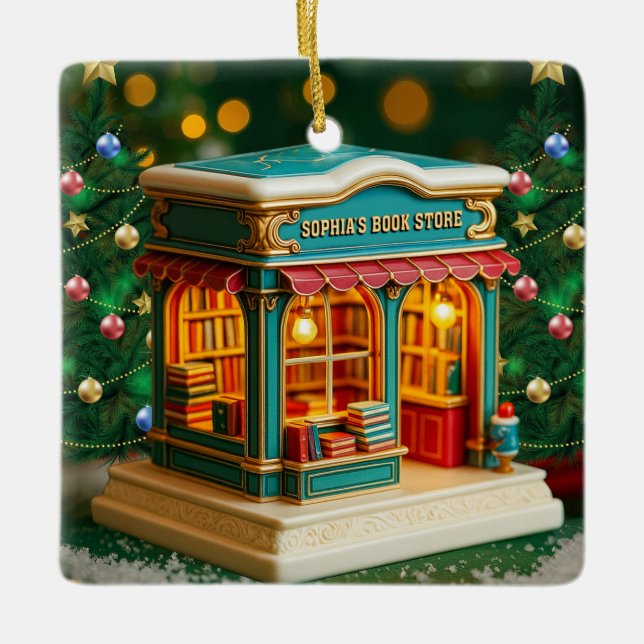 Custom name> message me Bookstore Ceramic Ornament (Front)