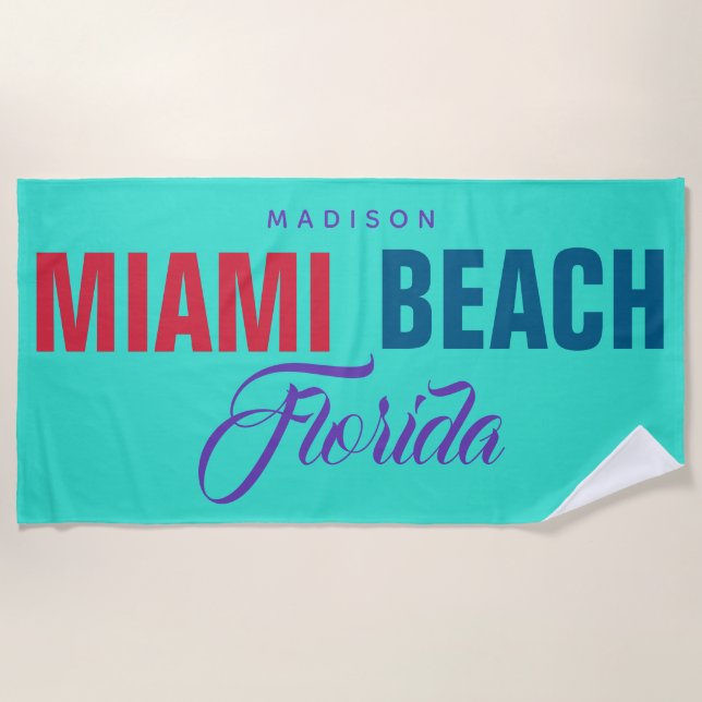 Custom name Miami Beach Florida Beach Towel (Front)
