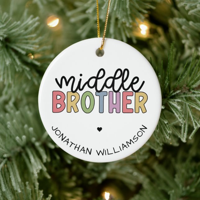 Custom Name Middle Brother Cute Personalized Ceramic Ornament (Tree)
