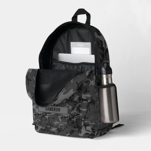Custom Name Military Dark Gray Camouflage Printed Backpack