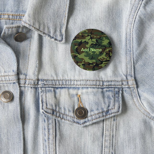 Custom Name Military Green Camouflage Pattern Button (In Situ)