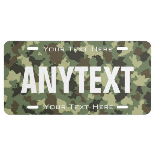 Custom Name Military Woodland Camouflage Pattern License Plate