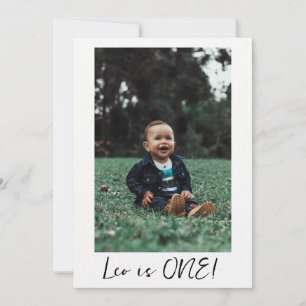 Custom Name Minimal Leo 1st Birthday First Photo  Invitation