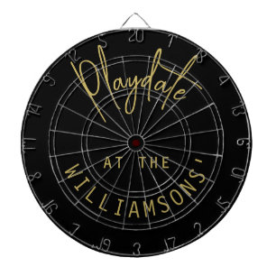Custom Name Minimalist Black Gold Playdate Script Dart Board