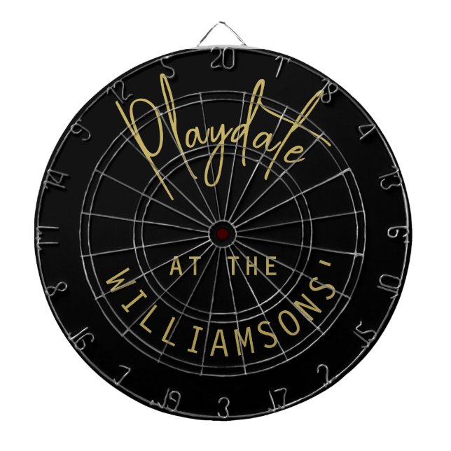 Custom Name Minimalist Black Gold Playdate Script Dart Board (Front)