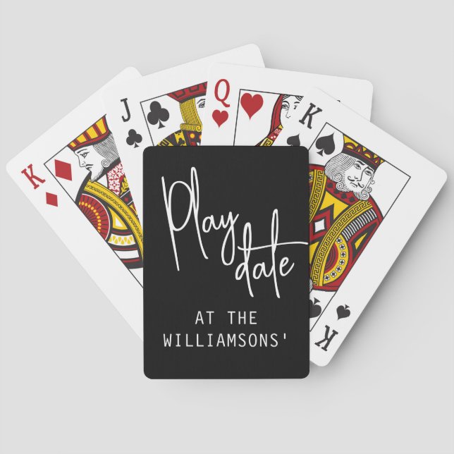 Custom Name Minimalist Black White Playdate Script Poker Cards (Back)
