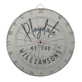 Custom Name Minimalist Gray Navy Blue Playdate Dart Board