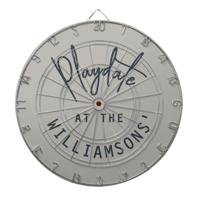 Custom Name Minimalist Gray Navy Blue Playdate  Dart Board (Front)